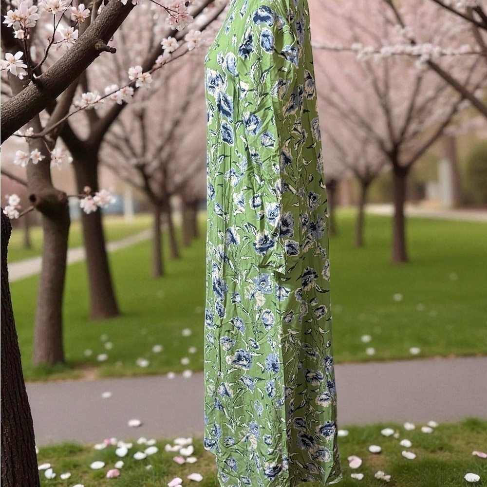 Anthropologie Green Floral Long Sleeve Dress - Picture 2 of 6